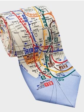 Josh Bach Manhattan Map-Print Tie in Light Blue and Cream